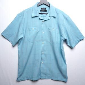 Domani Platinum Baby Blue Rainbow Thread Check‎ Loop Collar Shirt Size M